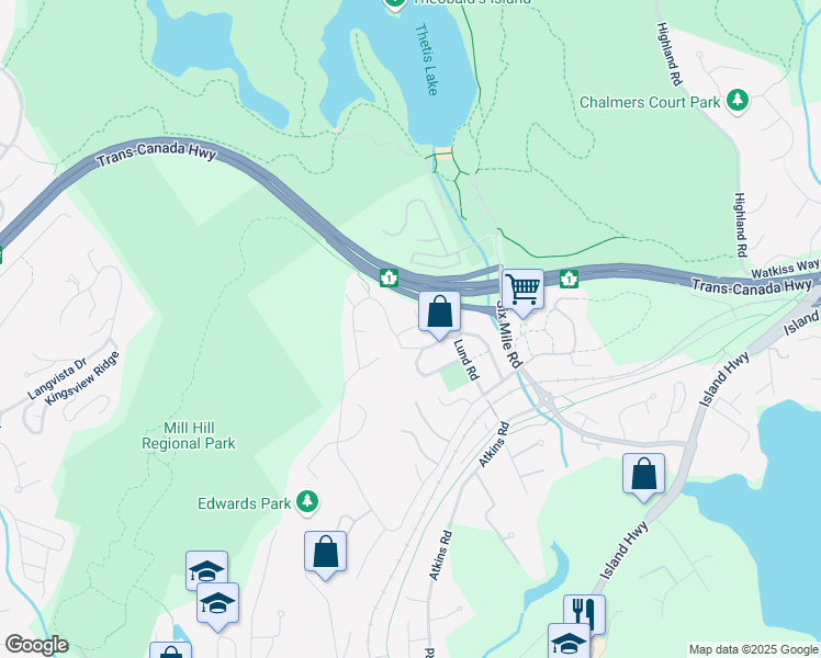 map of restaurants, bars, coffee shops, grocery stores, and more near Massey Place in Victoria