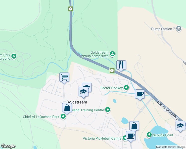 map of restaurants, bars, coffee shops, grocery stores, and more near 2844 Sooke Lake Road in Victoria