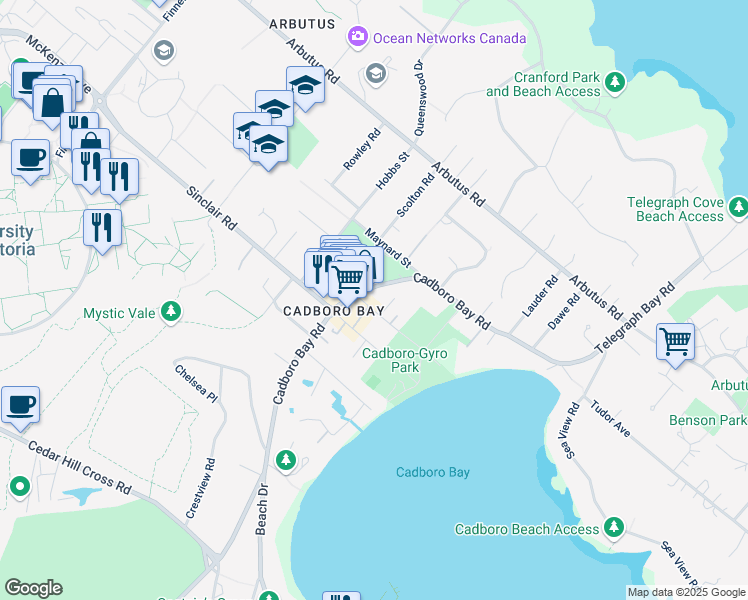 map of restaurants, bars, coffee shops, grocery stores, and more near 2580 Penrhyn Street in Victoria