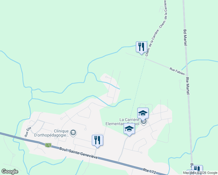 map of restaurants, bars, coffee shops, grocery stores, and more near Rue du Gardénia in Saguenay