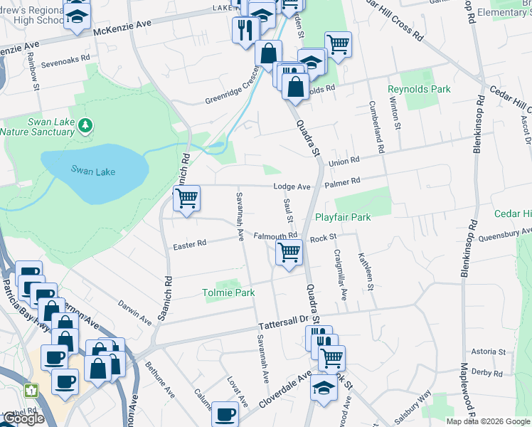 map of restaurants, bars, coffee shops, grocery stores, and more near in Victoria