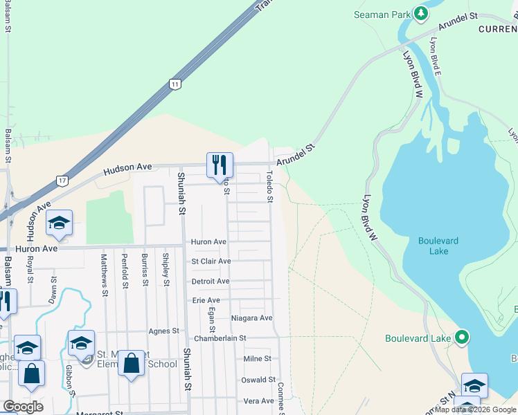 map of restaurants, bars, coffee shops, grocery stores, and more near 807 Superior Avenue in Thunder Bay