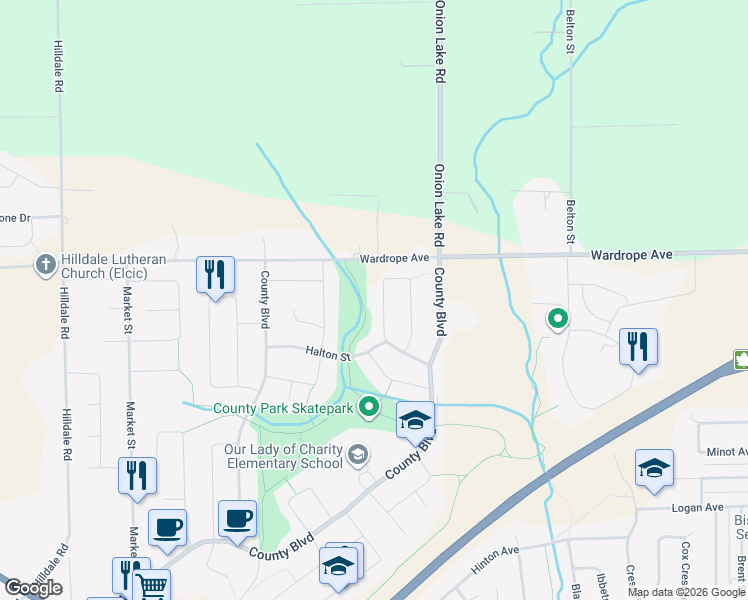 map of restaurants, bars, coffee shops, grocery stores, and more near 540 Lanark Crescent in Thunder Bay