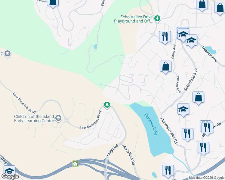 map of restaurants, bars, coffee shops, grocery stores, and more near Hidden Valley Dr in Victoria