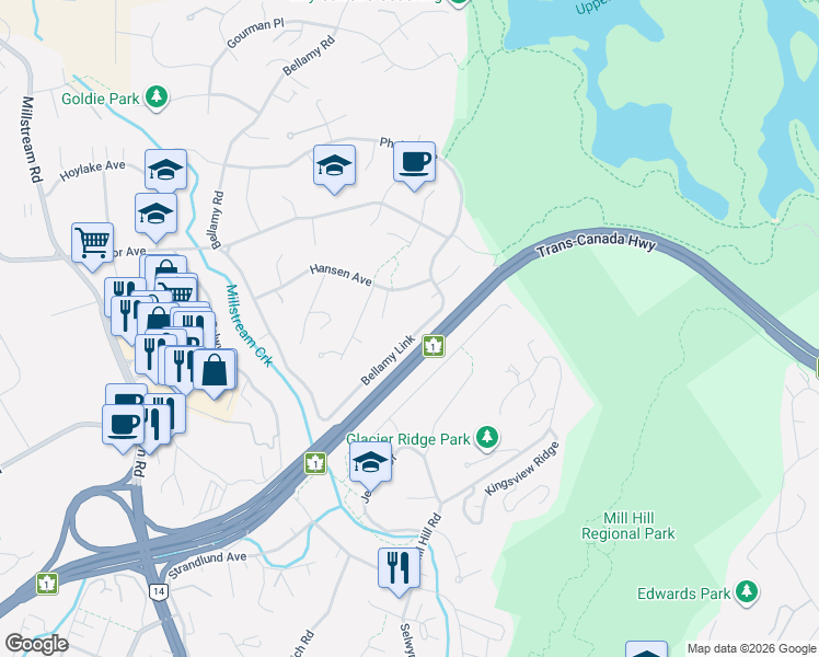 map of restaurants, bars, coffee shops, grocery stores, and more near 217 Bellamy Link in Victoria
