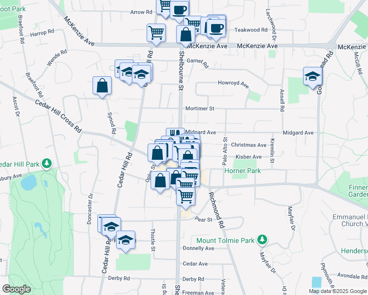 map of restaurants, bars, coffee shops, grocery stores, and more near in Victoria