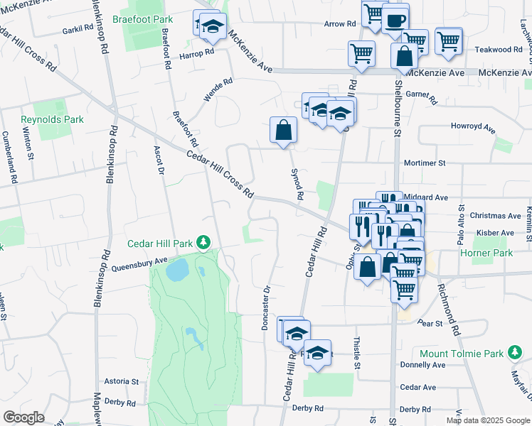 map of restaurants, bars, coffee shops, grocery stores, and more near 3775 Jennifer Road in Victoria