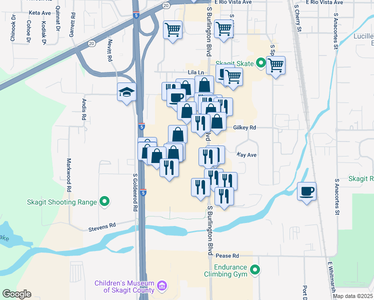 map of restaurants, bars, coffee shops, grocery stores, and more near 300 Cascade Mall Drive in Burlington