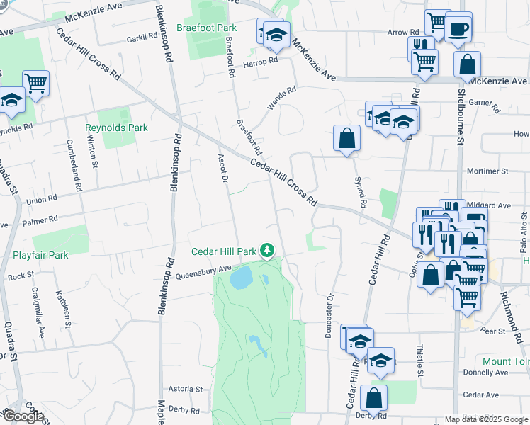 map of restaurants, bars, coffee shops, grocery stores, and more near 3824 Epsom Drive in Victoria