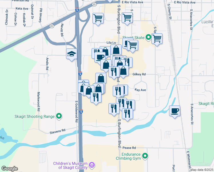 map of restaurants, bars, coffee shops, grocery stores, and more near 300 Cascade Mall Drive in Burlington