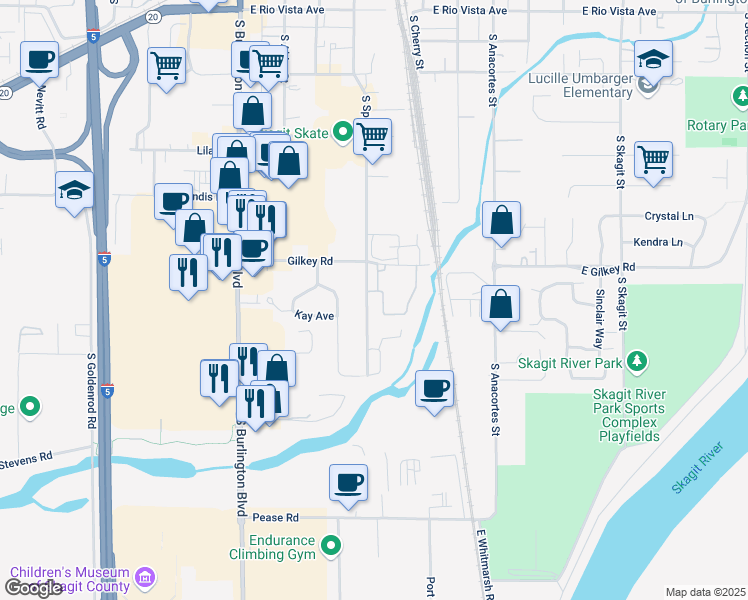 map of restaurants, bars, coffee shops, grocery stores, and more near 1170 South Spruce Street in Burlington