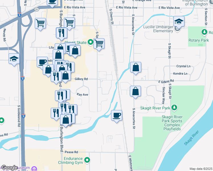 map of restaurants, bars, coffee shops, grocery stores, and more near 1170 South Spruce Street in Burlington