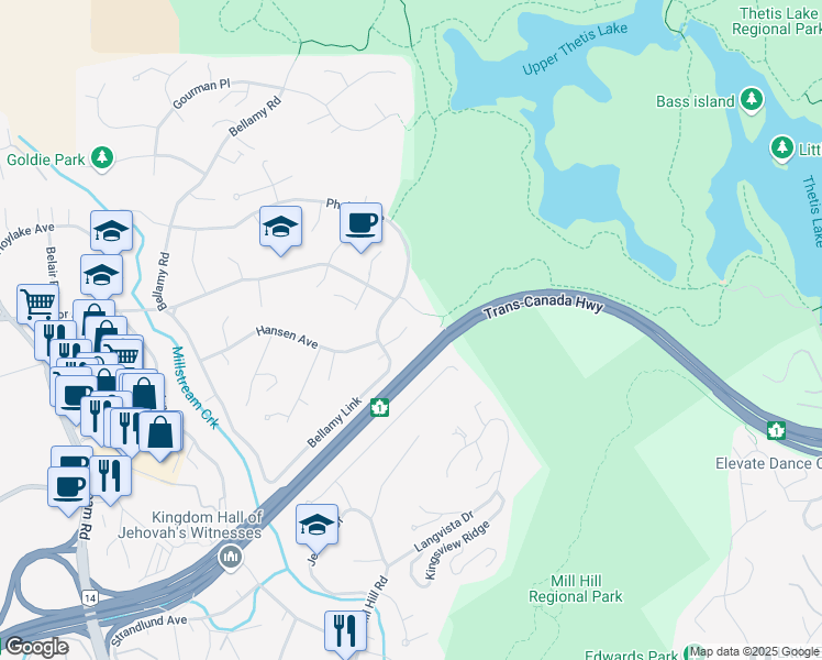 map of restaurants, bars, coffee shops, grocery stores, and more near 453 Avery Court in Victoria