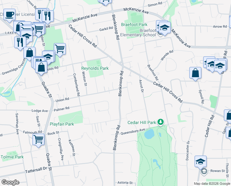 map of restaurants, bars, coffee shops, grocery stores, and more near 1287 Union Road in Victoria