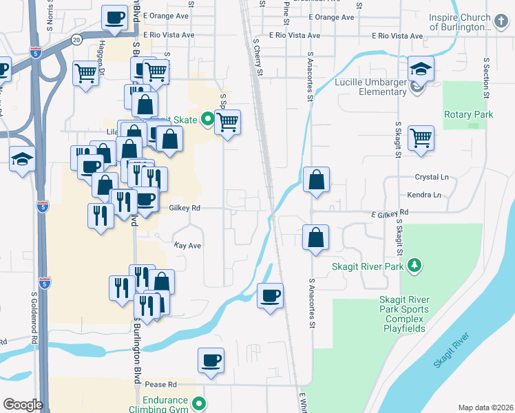 map of restaurants, bars, coffee shops, grocery stores, and more near 578 Rose Lane in Burlington