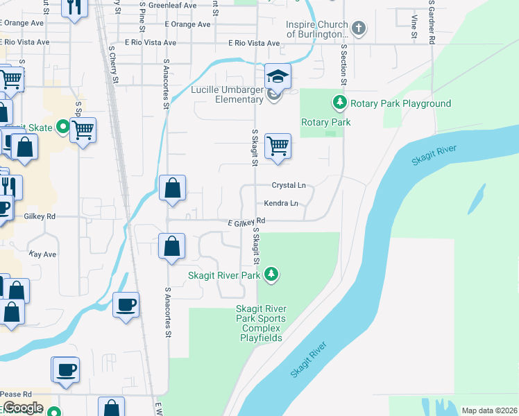 map of restaurants, bars, coffee shops, grocery stores, and more near 1204 Kendra Lane in Burlington
