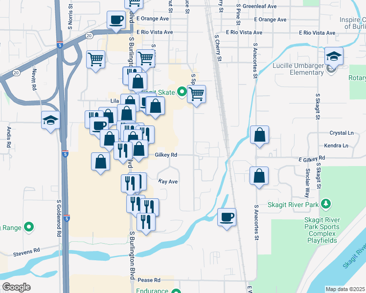 map of restaurants, bars, coffee shops, grocery stores, and more near 333 Gilkey Road in Burlington