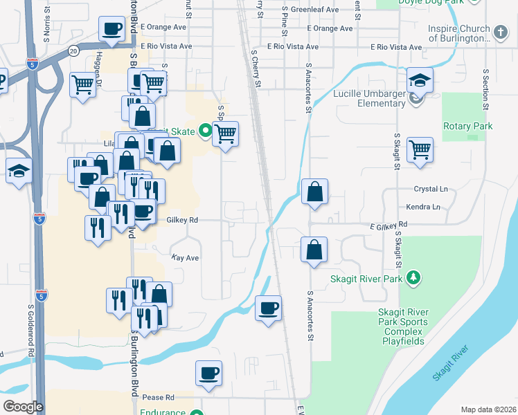 map of restaurants, bars, coffee shops, grocery stores, and more near 578 Rose Lane in Burlington