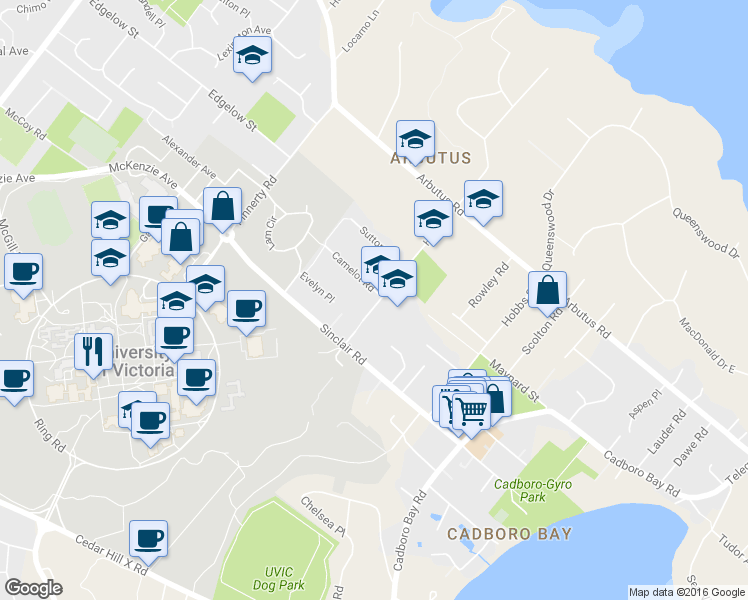 map of restaurants, bars, coffee shops, grocery stores, and more near 3860 Haro Road in Victoria