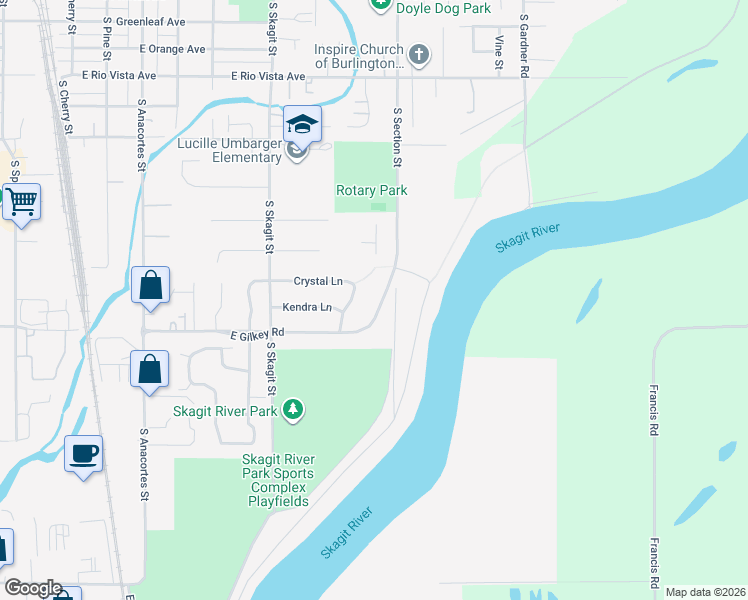map of restaurants, bars, coffee shops, grocery stores, and more near 1019 South Section Street in Burlington
