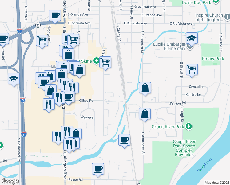 map of restaurants, bars, coffee shops, grocery stores, and more near 572 Neff Circle in Burlington
