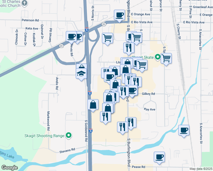 map of restaurants, bars, coffee shops, grocery stores, and more near 199 Cascade Mall Drive in Burlington