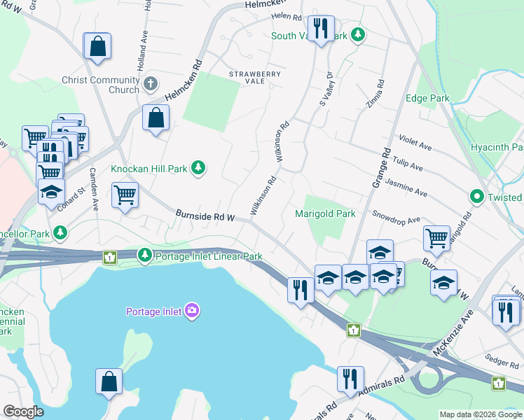 map of restaurants, bars, coffee shops, grocery stores, and more near 3828 Wilkinson Road in Victoria