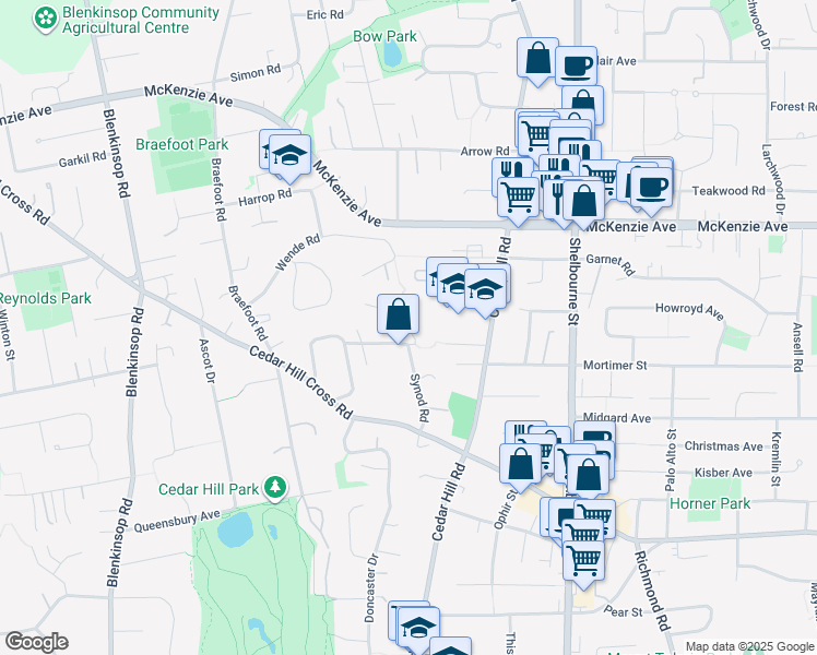 map of restaurants, bars, coffee shops, grocery stores, and more near 3901 Shorncliffe Road South in Victoria