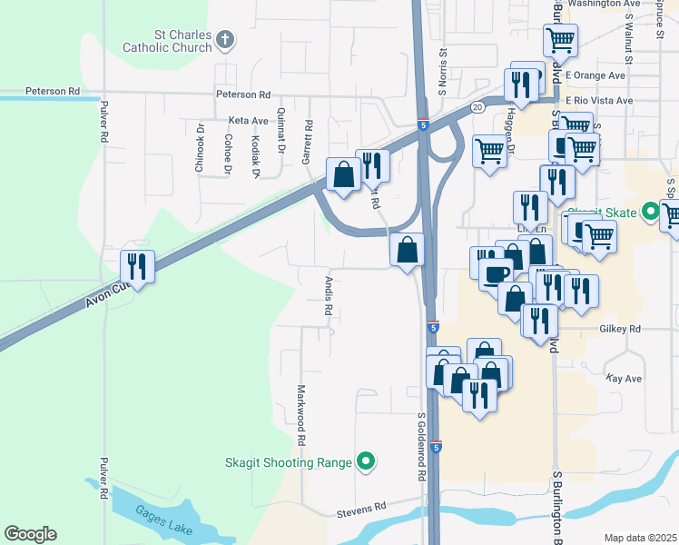 map of restaurants, bars, coffee shops, grocery stores, and more near 1026 Andis Road in Burlington