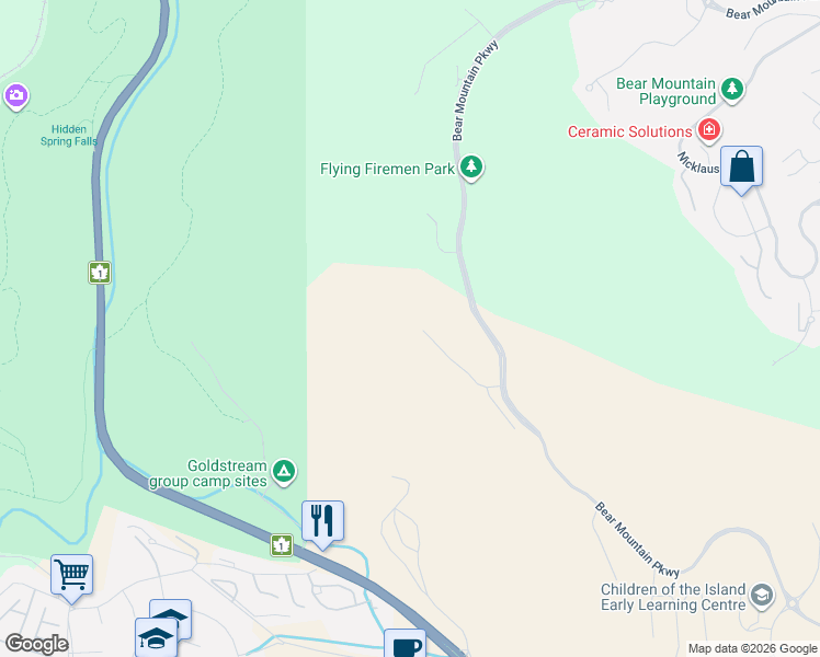 map of restaurants, bars, coffee shops, grocery stores, and more near Bear Mountain Parkway in Victoria
