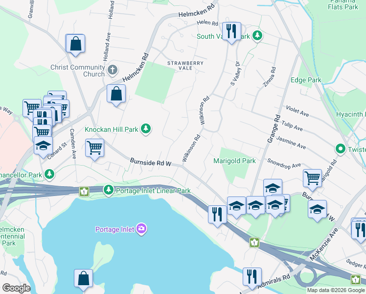 map of restaurants, bars, coffee shops, grocery stores, and more near 3828 Wilkinson Road in Victoria