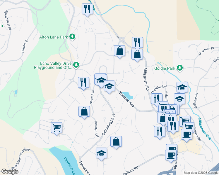 map of restaurants, bars, coffee shops, grocery stores, and more near 769 Treanor Avenue in Victoria