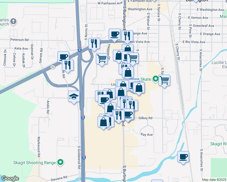map of restaurants, bars, coffee shops, grocery stores, and more near 973 South Burlington Boulevard in Burlington