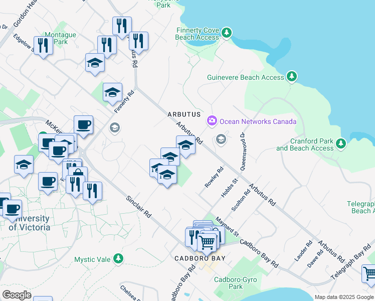 map of restaurants, bars, coffee shops, grocery stores, and more near 3904 Haro Road in Victoria
