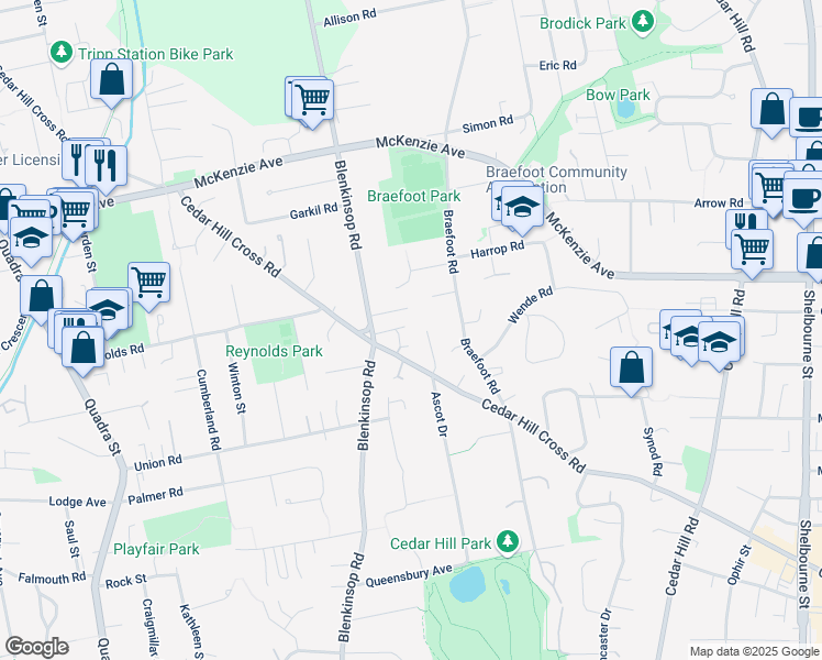 map of restaurants, bars, coffee shops, grocery stores, and more near 3950 Marjean Place in Victoria