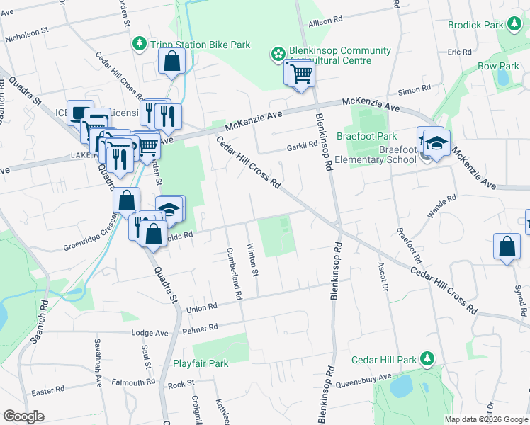 map of restaurants, bars, coffee shops, grocery stores, and more near in Victoria