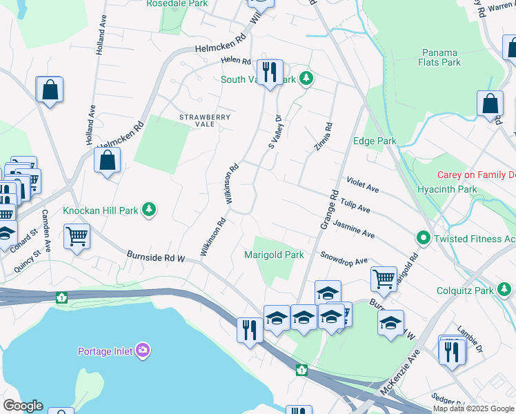 map of restaurants, bars, coffee shops, grocery stores, and more near 3855 South Valley Drive in Victoria