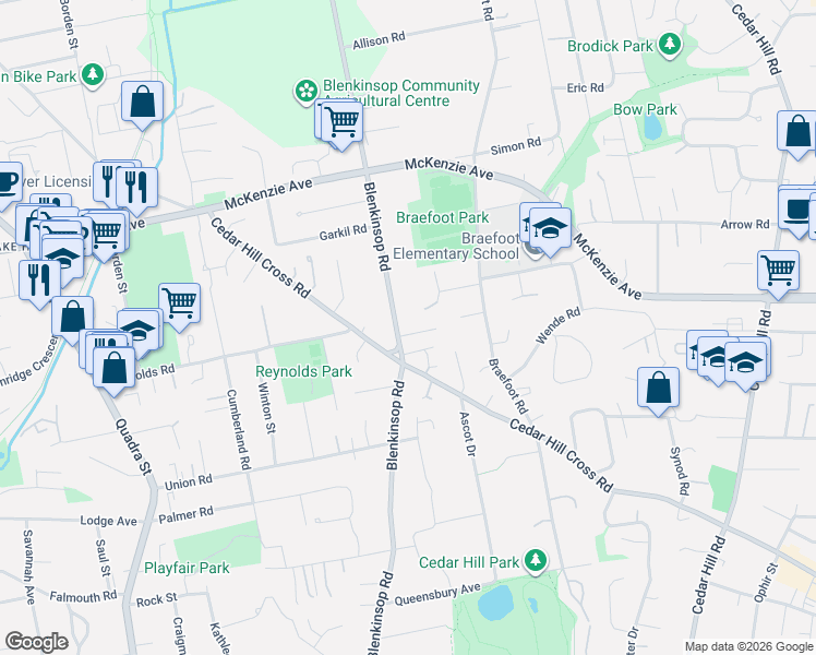map of restaurants, bars, coffee shops, grocery stores, and more near 1312 Moorgreen Place in Victoria