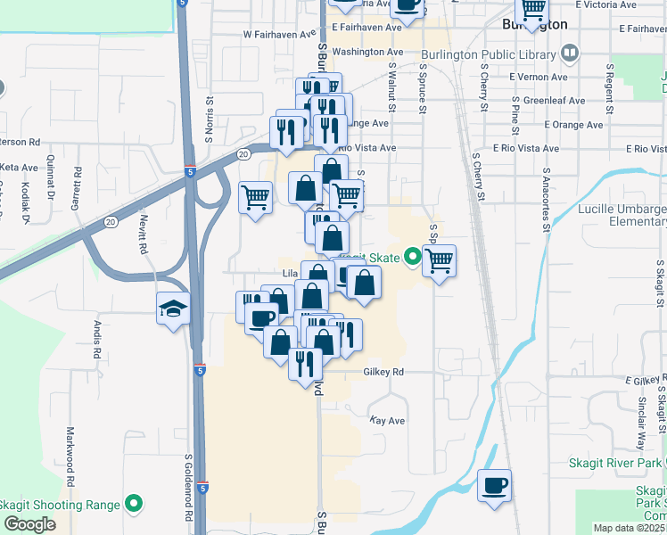map of restaurants, bars, coffee shops, grocery stores, and more near 910 South Burlington Boulevard in Burlington