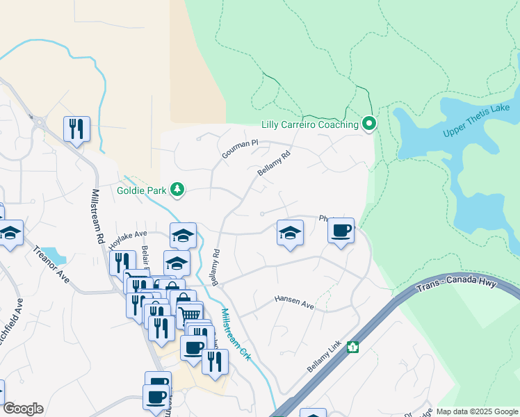 map of restaurants, bars, coffee shops, grocery stores, and more near 556 Coral Ridge in Victoria