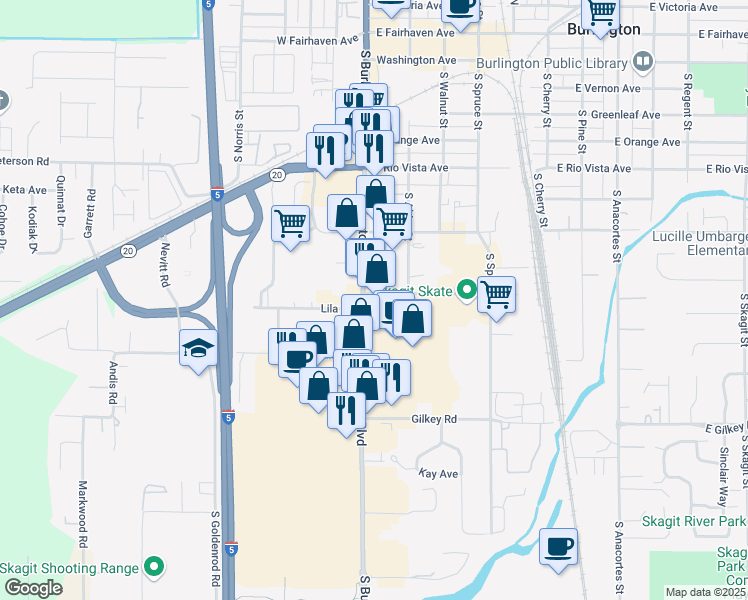 map of restaurants, bars, coffee shops, grocery stores, and more near 910 South Burlington Boulevard in Burlington