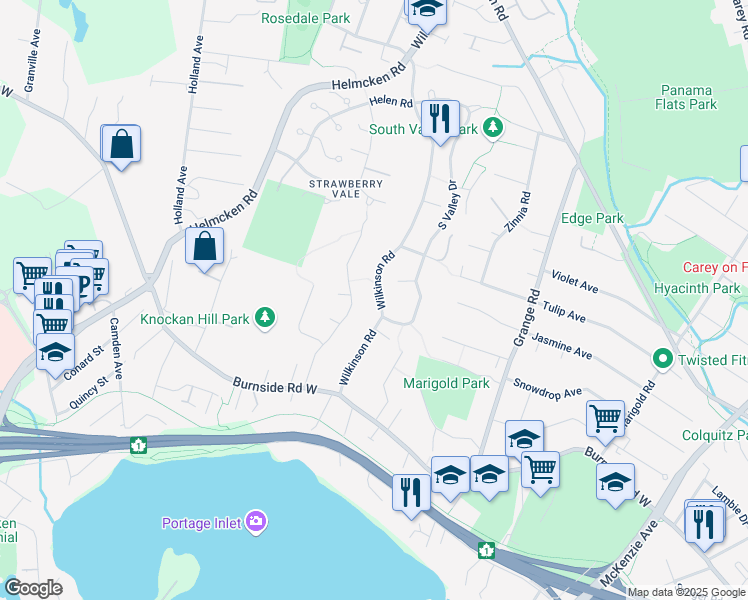 map of restaurants, bars, coffee shops, grocery stores, and more near 3880 Wilkinson Road in Victoria