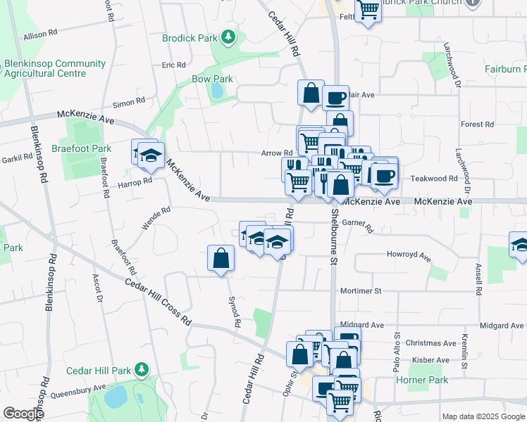 map of restaurants, bars, coffee shops, grocery stores, and more near 1490 Garnet Road in Victoria