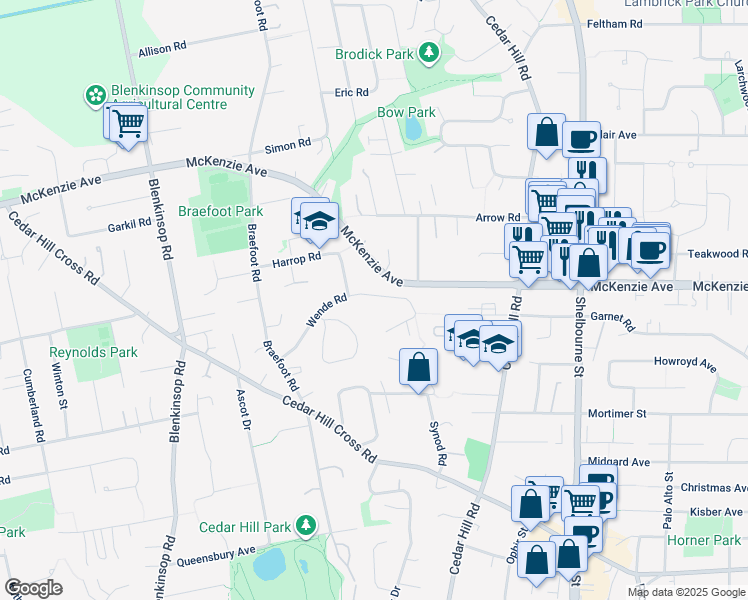 map of restaurants, bars, coffee shops, grocery stores, and more near 3946 Shorncliffe Road in Victoria