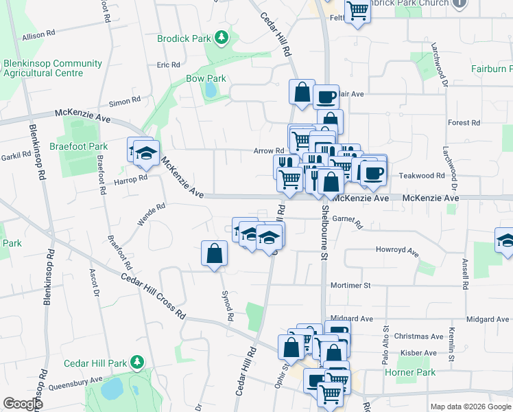 map of restaurants, bars, coffee shops, grocery stores, and more near 1490 Garnet Road in Capital Regional District