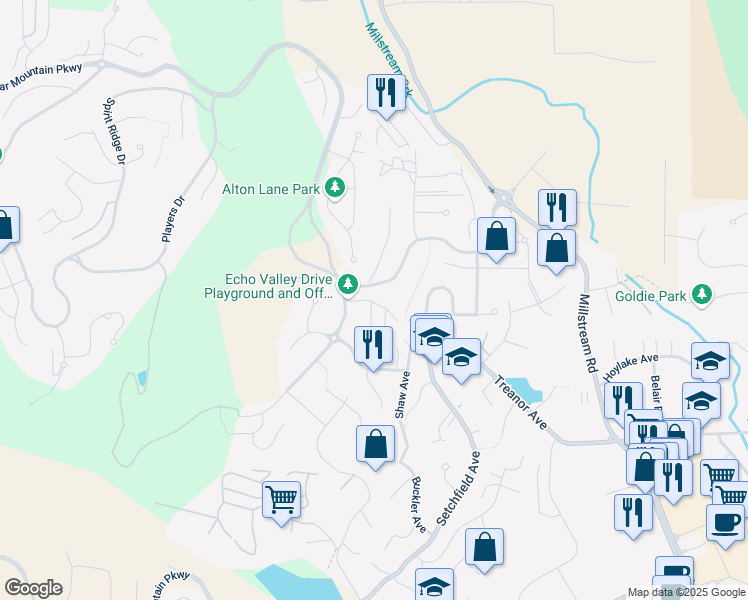 map of restaurants, bars, coffee shops, grocery stores, and more near 2323 Echo Valley Drive in Victoria