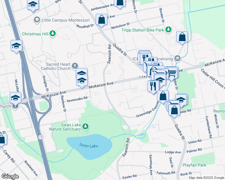 map of restaurants, bars, coffee shops, grocery stores, and more near 3979 Saanich Road in Victoria
