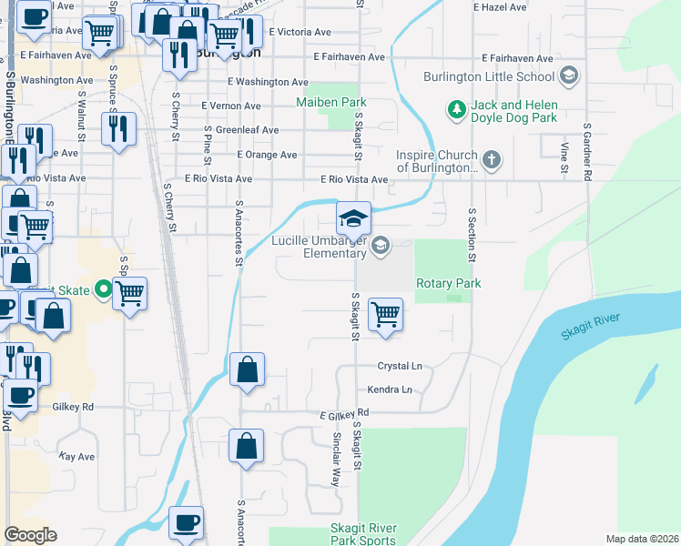 map of restaurants, bars, coffee shops, grocery stores, and more near 1113 Curtis Street in Burlington
