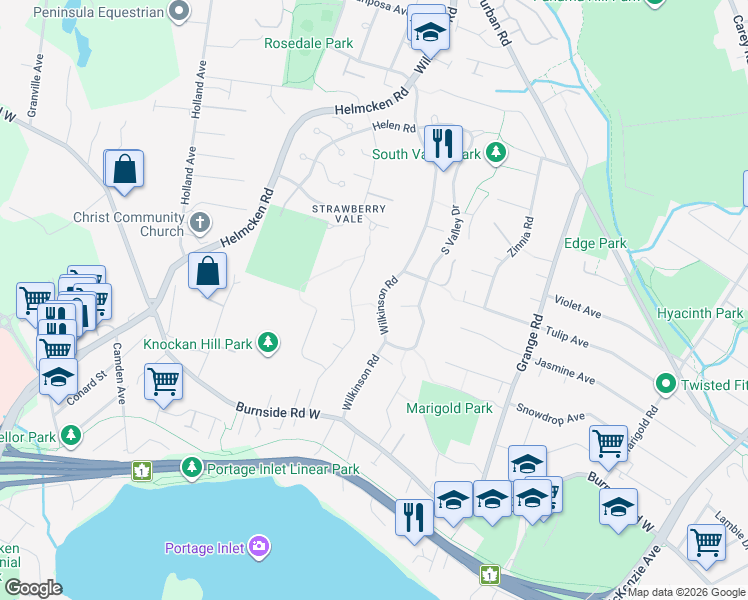 map of restaurants, bars, coffee shops, grocery stores, and more near in Victoria