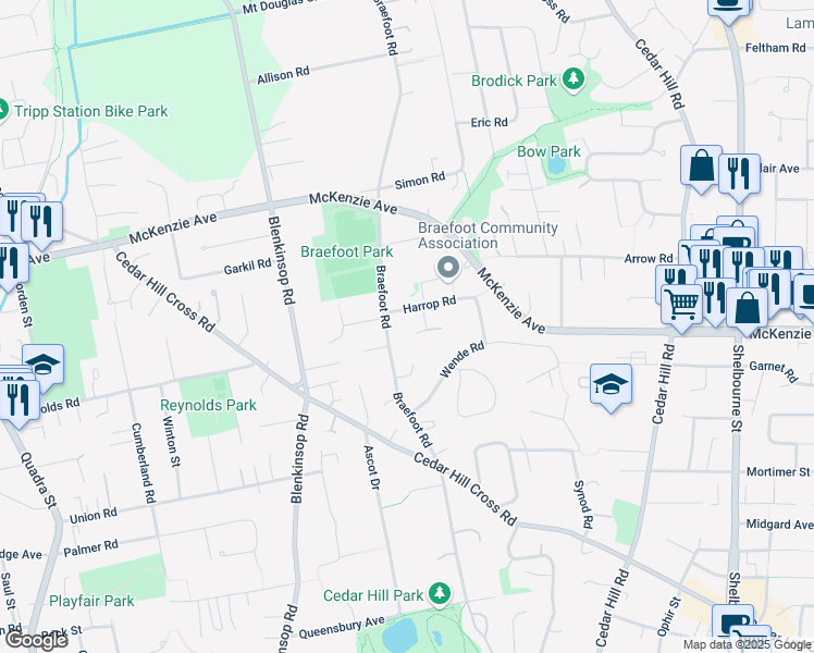 map of restaurants, bars, coffee shops, grocery stores, and more near 3930 Jessica Place in Victoria